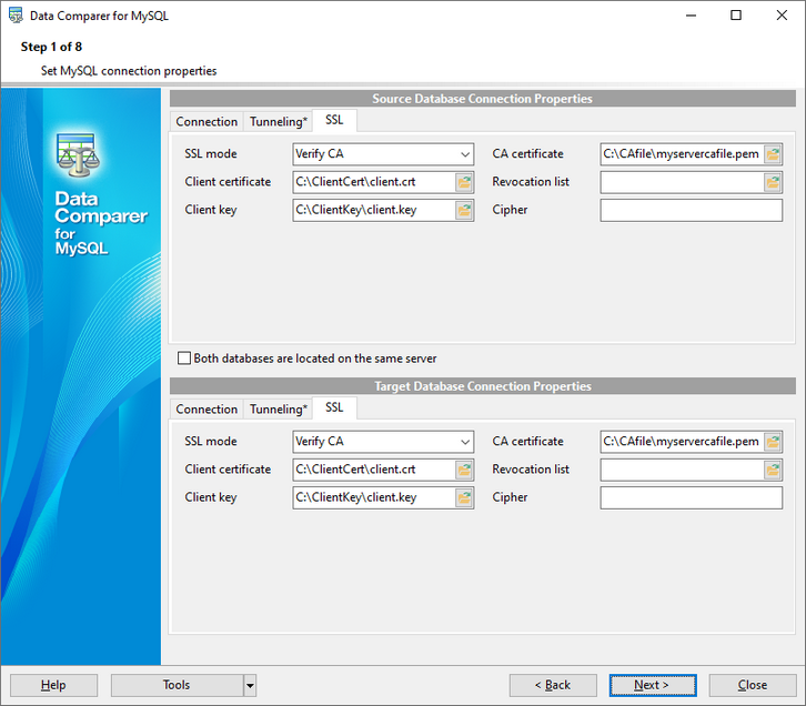 Step 1 - Setting connection properties - SSL