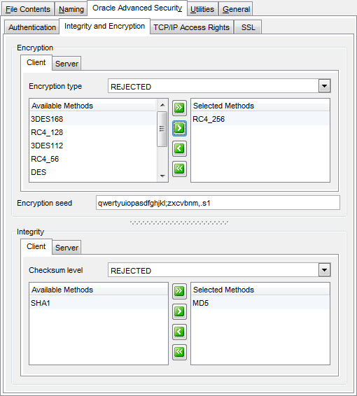 Profile parameters - Advanced Security - Integrity and Encryption