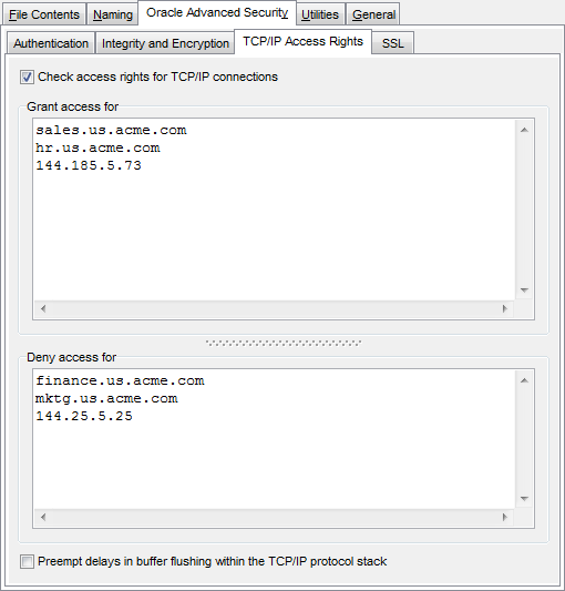 Profile parameters - Advanced Security - TCPIP Acess Rights