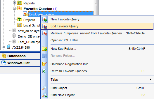 DB Explorer - Managing Favorite queries